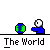 Pixelated animation of a blue figure with white head holding a green-and-blue globe, transitioning through poses with text below.