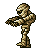 Pixelated animated sequence of a mummy-like figure in various walking and attacking poses against a gray background.