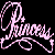 Pixelated pink cursive text spelling 'Princess' with decorative swirls on a black background, appearing as a static single-frame icon.