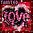 Animated icon with pink 'LOVE' text over a red and white heart-shaped background, bordered by black and white pixels.
