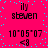 Pixelated text and symbols on a bright pink background with scattered cyan dots, showing repeated patterns of names, dates, and '<8' in black blocky font.