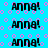 identical pixelated text 'Anna!' on a cyan background with pink circular patterns, showing slight variations in the text's vertical alignment across frames