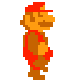 Pixelated character in red cap and overalls with brown shoes, shown in four side-by-side poses against gray background.