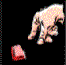 Animated sequence of a light-skinned hand with pink polka dots interacting with a red rectangular object against black background.