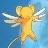 Yellow anthropomorphic cat-like figure with white wings and a long tail, arms outstretched against a blue gradient background.