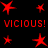 Red star shapes and "VICIOUS! VICIOUS!" text appear on a black background with pixelated rendering.
