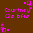 Pixelated pink text and geometric shapes on brown background, with repeated 'Courtney' and '(3s bffs)' text elements across four identical frames.