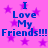 A static image with a bright pink background filled with purple stars and blue text reading "I Love My Friends!!!" repeated twice.