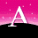 Animated contact sheet showing 14 frames of a pink space-themed icon with white 'A' letters and celestial objects against black background.