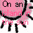 Pixelated image with pink, black, green, and orange text over a white background featuring a stick figure smiley face.