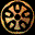 Five circular and oval-shaped icons with intricate floral patterns in brown, gold, and green hues on a black background.