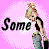 Animated contact sheet of a cartoon girl with blonde hair in a bun wearing black sleeveless top and gray pants, displayed across 11 frames on pink dotted background with changing text phrases.