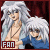Pixelated anime-style character with long white hair and blue clothing, standing beside a smaller figure against dark red background.