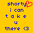Yellow background with blue pixelated text reading 'shorty i can take u there <3' and a red pixelated heart symbol replacing the 'y' in 'shorty' on the left side.