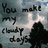 A split-screen pixel art image with a cloudy sky on the left and clear blue sky on the right, featuring text overlays.