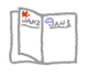 Two side-by-side open book illustrations with gray outlines; left book has red star and blue circular symbols on pages, right book shows page movement.
