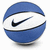 A blue basketball with a white Nike swoosh logo on its surface, positioned next to a solid blue background displaying the text "I Love Bball" in pixelated white letters.