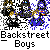 Animated contact sheet of Backstreet Boys buddy icons with multiple character poses and color variations across 8 frames.