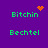 Purple background with green pixelated text 'Bitchin' and 'Bechtel', orange heart, and orange dot cluster animations.
