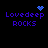 Pixelated blue text 'Lovedeep ROCKS' on black background with animated blue heart and blue dot patterns above text.