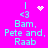 Pixelated icon with bright pink background showing four identical text blocks and animated heart/sparkle symbols above them.