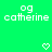 Green background with white pixelated text 'og catherine' and two heart symbols, one on each side.