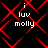 Black background with red geometric lattice pattern and white text 'i luv molly' repeated in four positions.