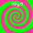 Four identical spiral patterns in green and pink with 'Hiyo' text at the top of each, arranged in a on a solid background