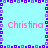 A static pixel art image with a light blue background, purple border of square pixels, and four instances of the name "Christina" in pink text arranged symmetrically.