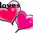 Animated sequence of pink hearts with black outlines and white highlights, displaying partial text fragments across frames.