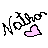 Pixelated icon with black text and symbols, featuring a pink heart that changes to white in the second frame.