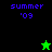 Pixelated 'summer '09' text in blue on black and green backgrounds with a green star and black star icon.