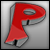 A red, stylized letter P with a metallic sheen on a gray gradient background, rendered in pixelated style.