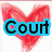 Four red heart-shaped icons with colored text overlays: Court (cyan), Tori (purple), Melly (green), and Jenny (teal) on a white background.