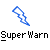 Static pixel art icon featuring a blue and white lightning bolt above the text "Super Warn" on a gray background.