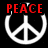 A static digital image displays four distinct sections: a white peace symbol with 'PEACE' text above, a red broken heart with 'LOVE' text inside, and a green ornate design with 'JONAS' text below.