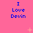 Pink background with blue text reading "I Love Devin" repeated in a , small light orange star-like shapes scattered across the background