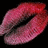 Pixelated red lips with black background; text overlays change across frames.