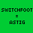 Green background with black pixelated text 'SWITCHFOOT' and 'ASTIG', two yellow rectangles highlight different sections across four