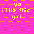 Pixelated animation with repeating text phrases on a pink and orange checkered background.