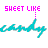 Pixelated text displays 'SHEET LIKE' above 'candy' in cyan and magenta, with one instance of 'candy' turning pink across observations.