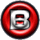 Red circular icon with silver 'B' letter, each frame shows slight variation in the letter's shading and outline.