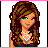 Pixel art contact sheet showing a female character's full body and name text across multiple frames with varying color schemes.