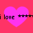 Four pink hearts on a red background with pixelated text reading 'i love' and partial symbols visible.