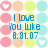 Pixelated icon with pastel circles surrounding blue text reading "I Love You Luke 8.91.07" on white background.