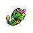 A 4-frame pixel art animation of a green caterpillar-like creature with pink antennae and yellow feet, shown in different poses across the frames.