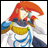 A 48x48 pixel buddy icon featuring a character with red hair and blue/yellow armor on the left, paired with "Anime IM" text in white pixelated font on black background to the right.