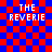 A static image with a red and blue checkered background displaying four instances of the text 'THE REVERIE' in white pixelated font, each positioned in a corner of the