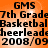 Static orange background with black pixelated text reading GMS, 7th Grade, Basketball, cheerleader, 2008/09 repeated in a pattern