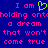 Blue background with pink pixelated text reading "I am holding onto a dream that won't come true" and a green heart symbol replacing the 'o' in 'holding'.